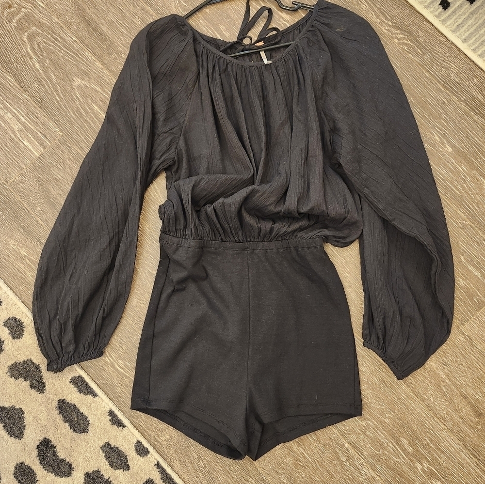 Free People Black Long-Sleeve Romper